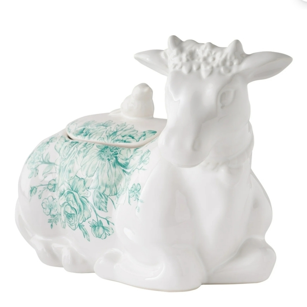💕 2025 Pioneer Woman Agatha Green Floral Cow Cookie Jar
